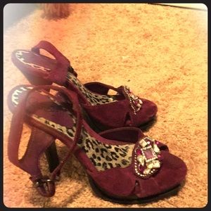 Plum Suede Carlos Jeweled Heels with Mini platform